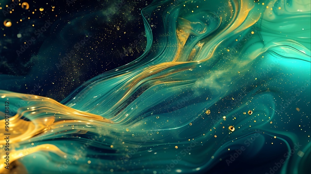 custom made wallpaper toronto digitalAbstract Green and Gold Swirling Background.