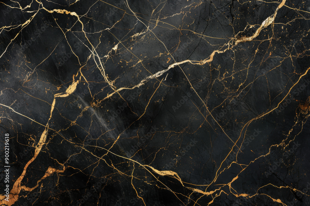 A closeup view of black marble with intricate golden veins A closeup view of black marble with intricate golden veins