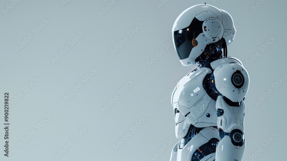 Fototapeta premium robot standing on a plain white background with copy space for text