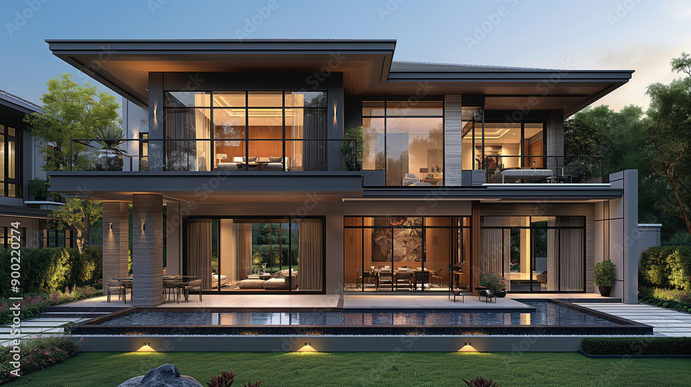 Fototapeta premium modern 2 story house with floor plan , complete set of plan.