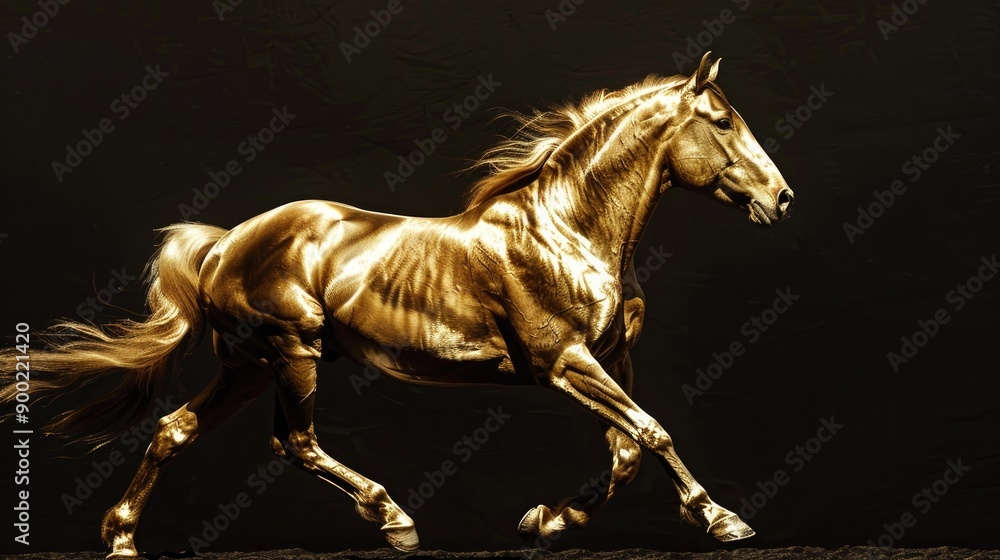 Fototapeta premium gold horse statue on black background
