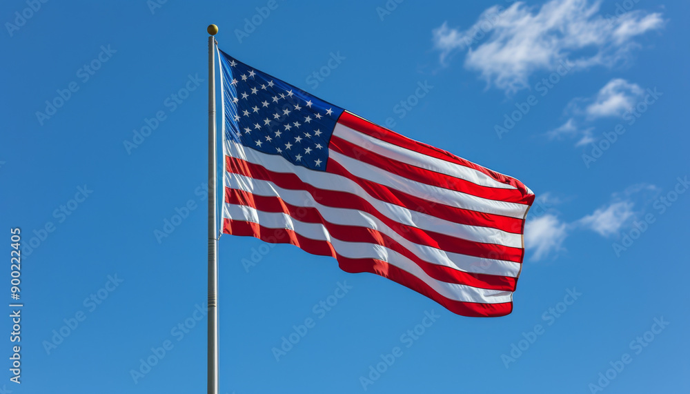 Obraz premium A waving American flag against a blue sky with clouds