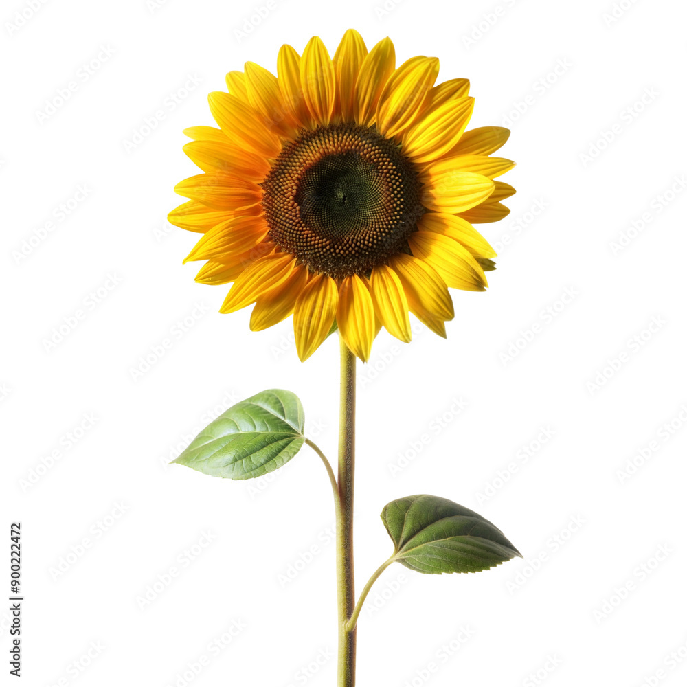 Obraz premium single sunflower long stem isolated on white background