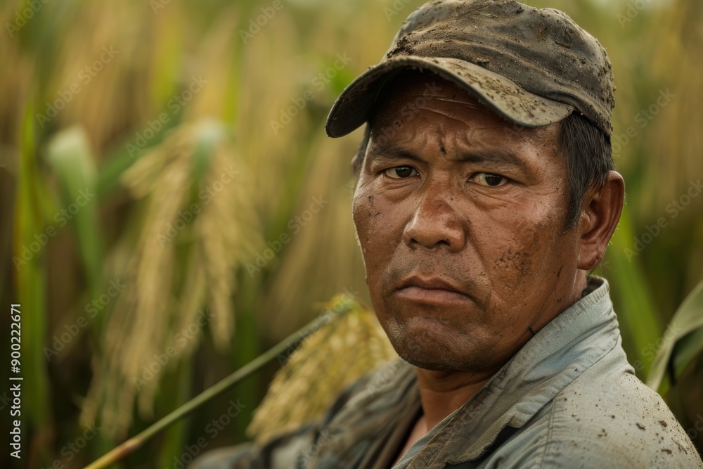 Fototapeta premium Portrait of a Farmer in a Rice Field