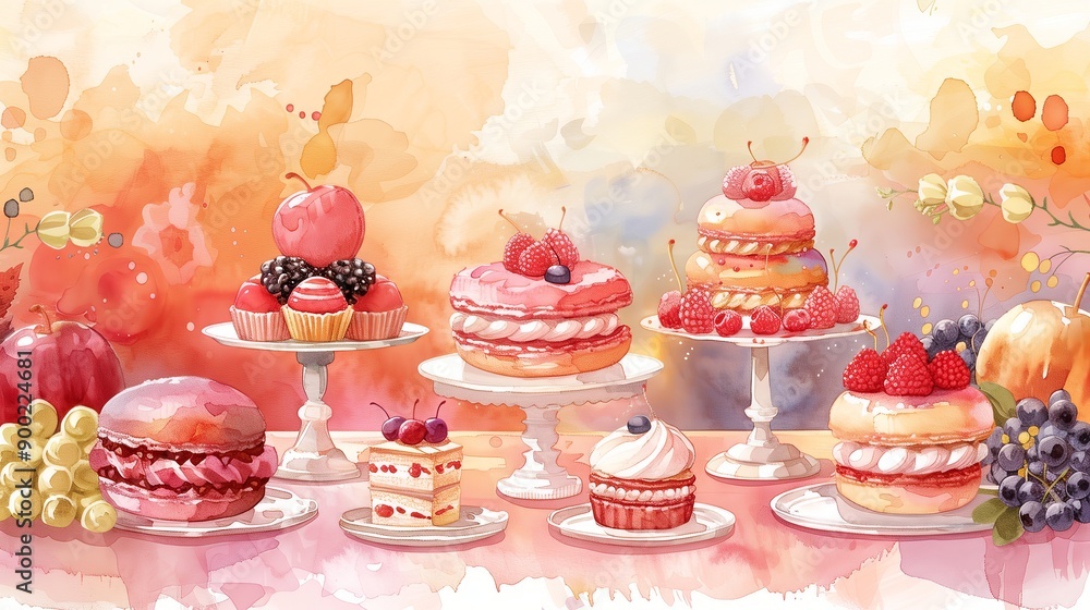 An Artistic Display of Colorful Desserts and Fruits An Artistic Display of Colorful Desserts and Fruits