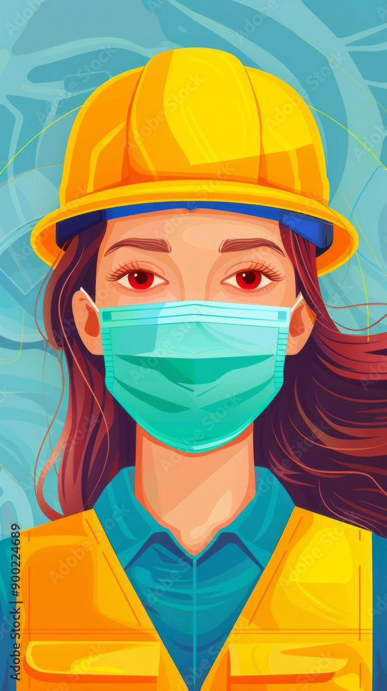 Female construction worker in yellow hard hat, safety and protection Female construction worker in yellow hard hat, safety and protection