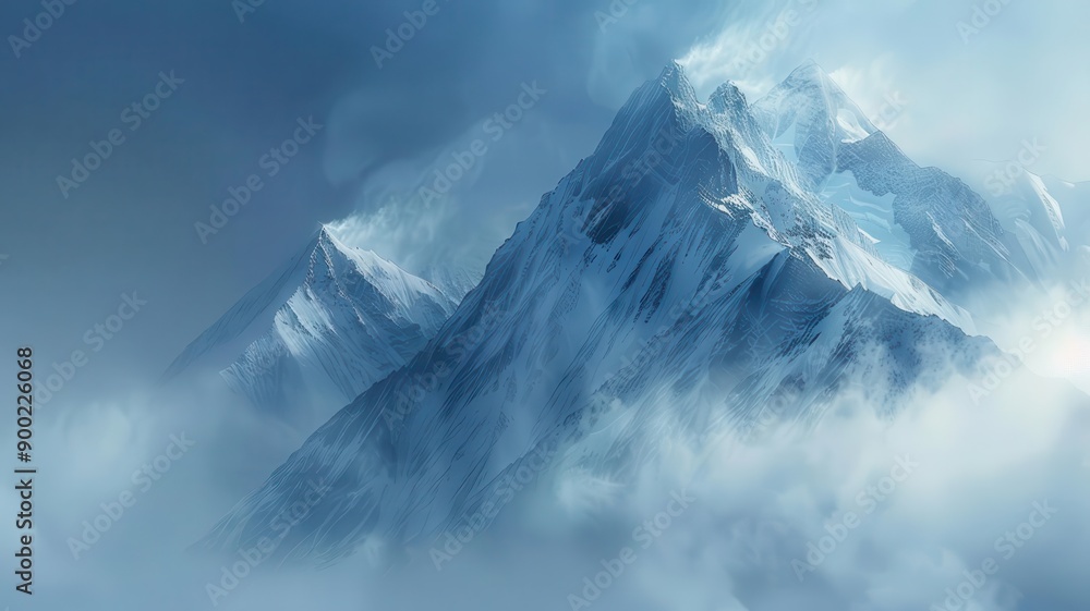 Ice mountain with mist rising, ethereal scene of fog enveloping snowy peaks, ice mountain, mystical mountain mist Ice mountain with mist rising, ethereal scene of fog enveloping snowy peaks, ice mountain, mystical mountain mist