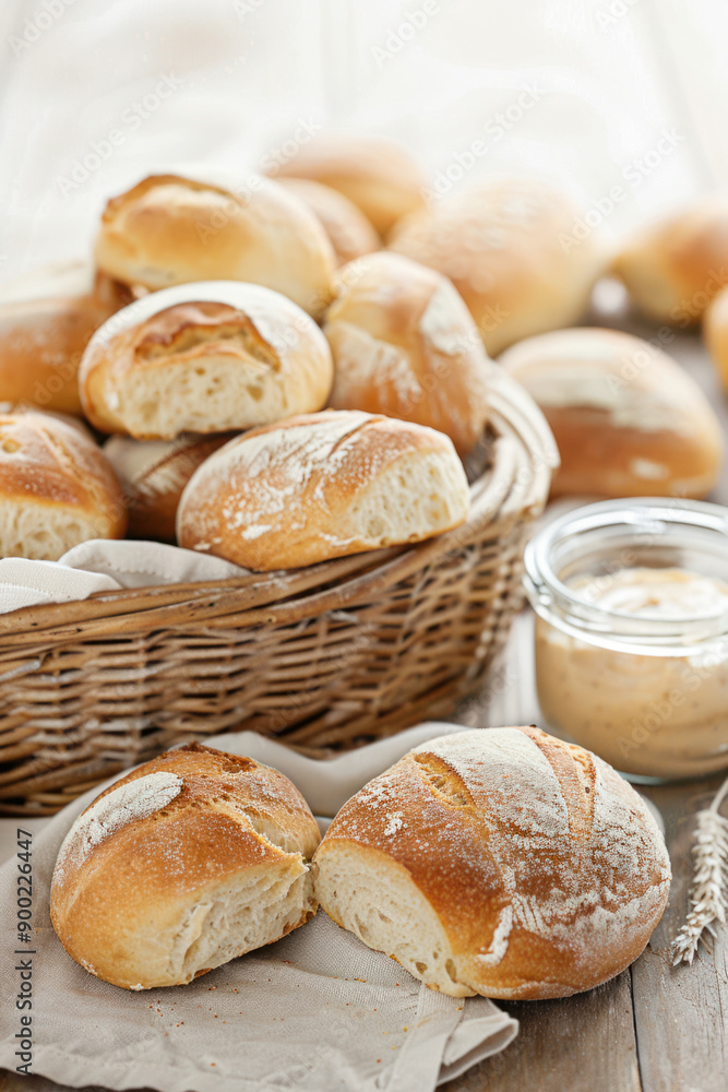healthy bread, A rustic basket filled with warm, sugar-free bread rolls, placed on a wooden table next to a small jar of homemade spread, capturing a cozy mealtime scene perfect healthy bread, A rustic basket filled with warm, sugar-free bread rolls, placed on a wooden table next to a small jar of homemade spread, capturing a cozy mealtime scene perfect