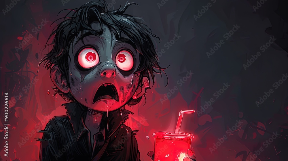 Cartoon Vampire Surprise: Amusing Illustration of a Fanged Fiend Sipping Juice with a Shocked Expression. Text space, wallpaper, AI generated,advertise Cartoon Vampire Surprise: Amusing Illustration of a Fanged Fiend Sipping Juice with a Shocked Expression. Text space, wallpaper, AI generated,advertise