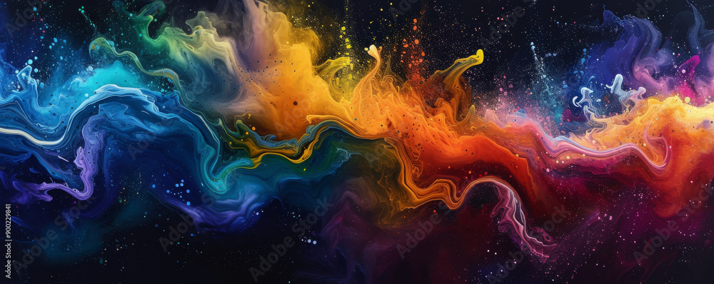 Colorful abstract paint splashes on black Colorful abstract paint splashes on black