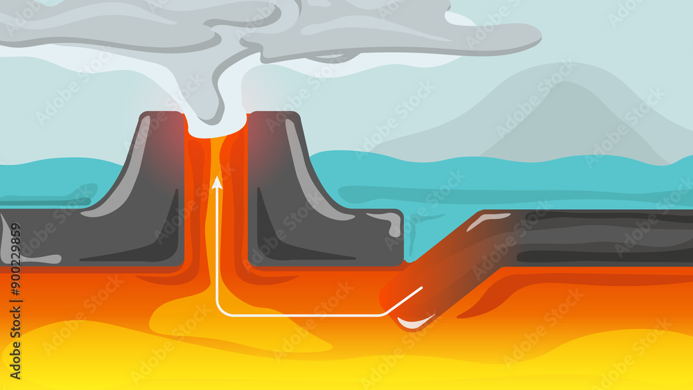 Naklejka premium Illustration of erupting vulcano in the ocean