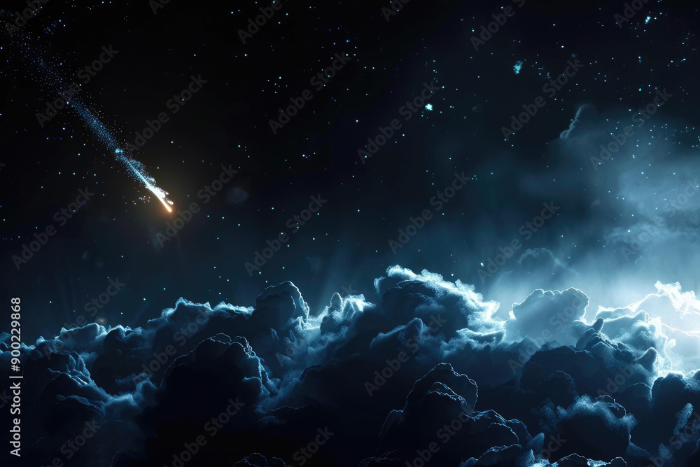 A Bright Meteor Streaks Across a Starry Night Sky A Bright Meteor Streaks Across a Starry Night Sky