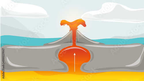 Canvas Print Illustration of vulcano on hotspot with magma bubble