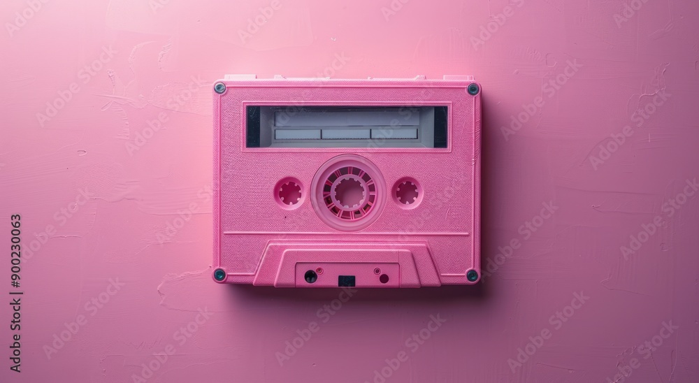Fototapeta premium Pink Cassette Tape on a Pink Background