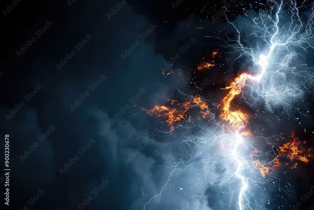 Lightning Bolt and Fire Clashing in a Dark Sky Lightning Bolt and Fire Clashing in a Dark Sky