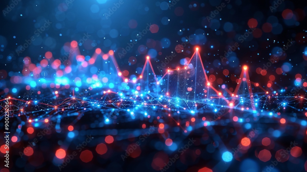 A vibrant digital neon chart displaying data growth with dart-like indicators against a dynamic, futuristic backdrop. A vibrant digital neon chart displaying data growth with dart-like indicators against a dynamic, futuristic backdrop.