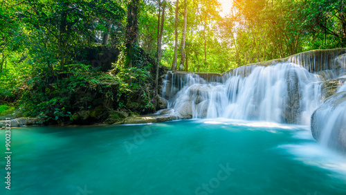 Beauty in nature, amazing waterfall in tropical forest of national park, Thailand