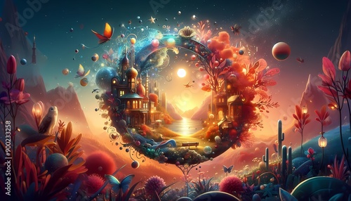 Fractal universe design with glowing cosmic energy and swirling patterns