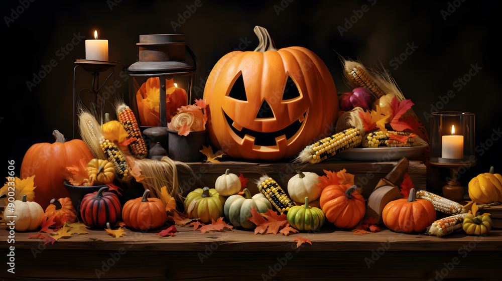 whimsical cartoonish pumpkin candy fantasy in halloween celebration, 3d illustration whimsical cartoonish pumpkin candy fantasy in halloween celebration, 3d illustration