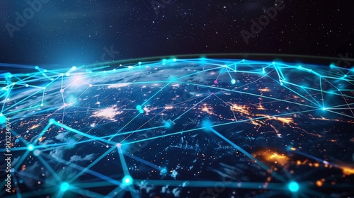 Fototapeta Naklejka Na Ścianę i Meble -  A blue and white image of a planet with a network of lines connecting it