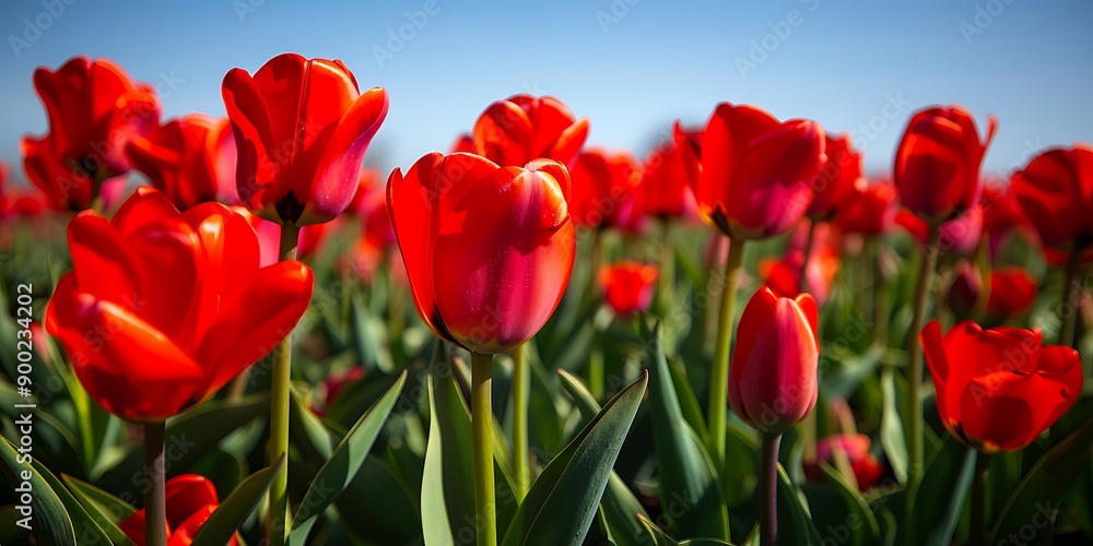 A field of bright red tulips under a clear blue sky, symbolizing passion and energy in friendships. A field of bright red tulips under a clear blue sky, symbolizing passion and energy in friendships.