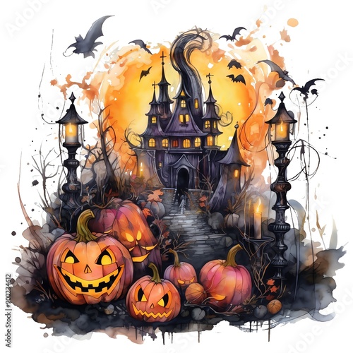 Halloween halloween decoration watercolor illustration, halloween clipart