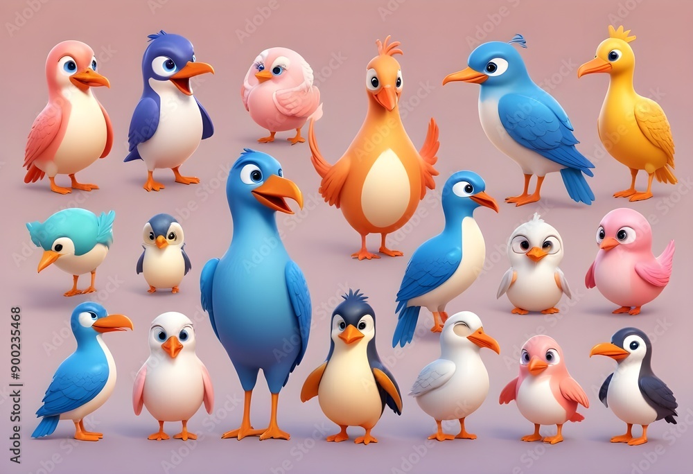 set of colored birds in different poses, birds of paradise, bee-eaters, iridescent colors. Large group of many different exotic pet birds. set of colored birds in different poses, birds of paradise, bee-eaters, iridescent colors. Large group of many different exotic pet birds.