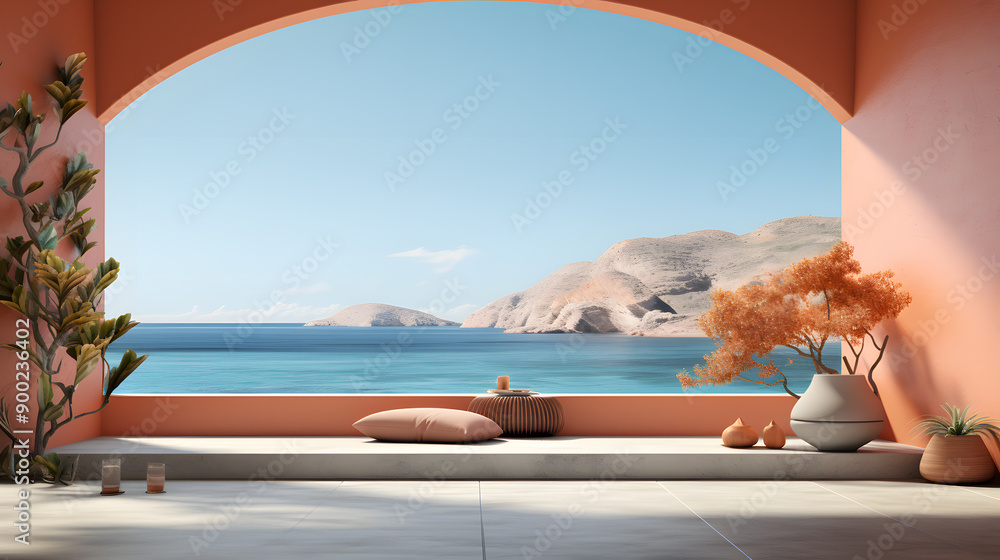 Fototapeta premium Zen space, Yoga retreat theme interior space in minimalist style, 3d illustration