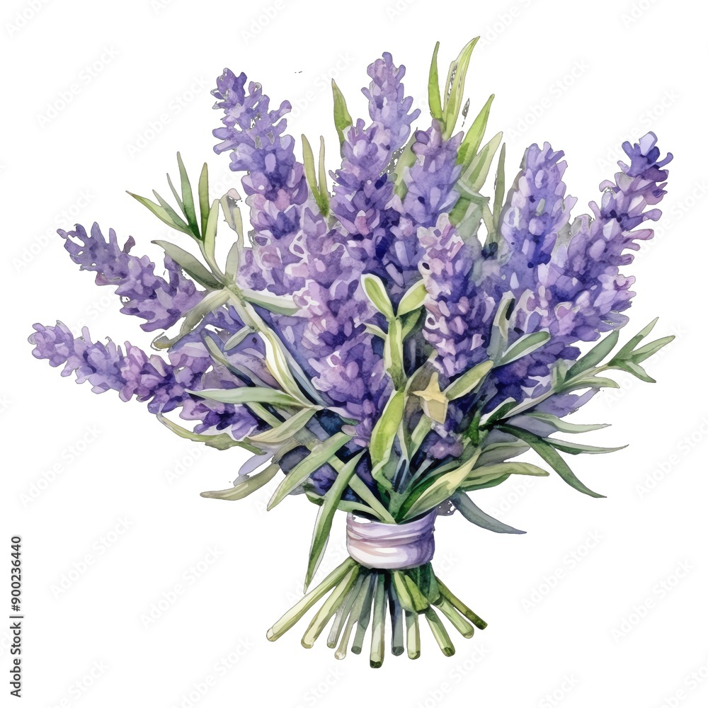 Fototapeta premium Lavender bouquet watercolor illustration, lavender clipart