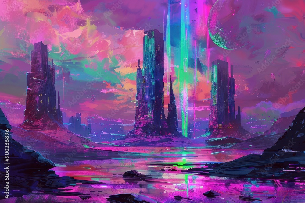 A Vibrant Cityscape Under a Neon Sky A Vibrant Cityscape Under a Neon Sky