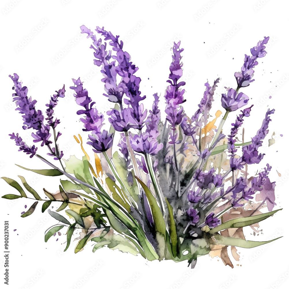 Fototapeta premium Lavender meadow watercolor illustration, lavender clipart