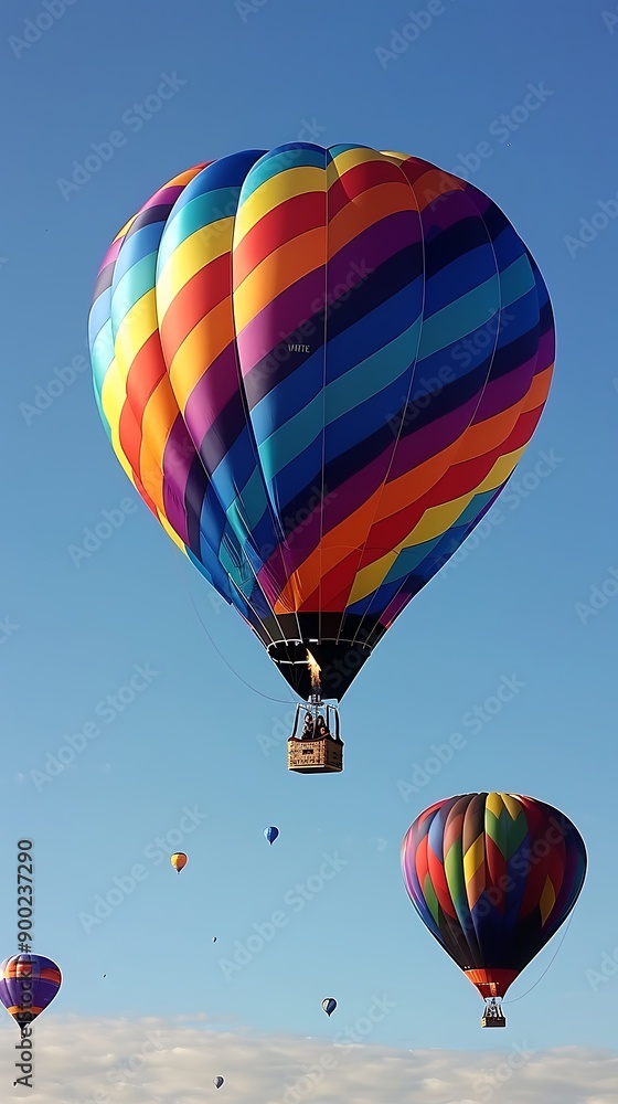 Obraz premium A colorful hot air balloon festival against a clear blue sky, capturing the joy and adventure of friendships.