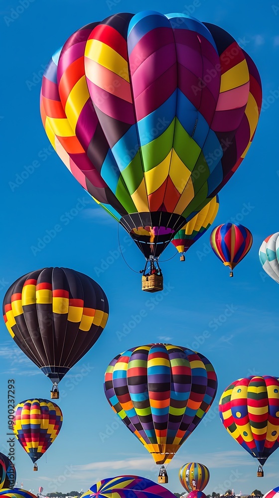 Fototapeta premium A colorful hot air balloon festival against a clear blue sky, capturing the joy and adventure of friendships.