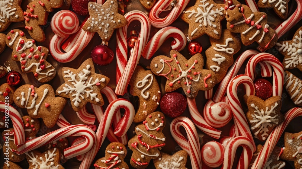 Gingerbread candy cane cookies. Generative AI Gingerbread candy cane cookies. Generative AI