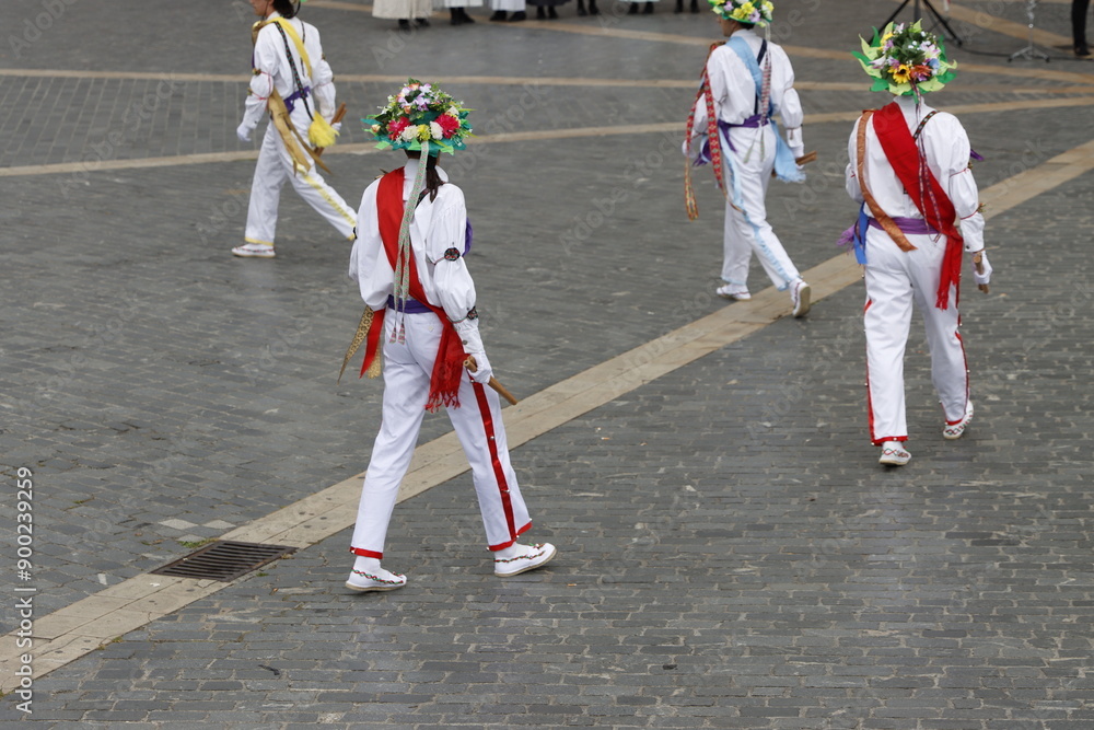 Basque folk dancers during a performance Basque folk dancers during a performance