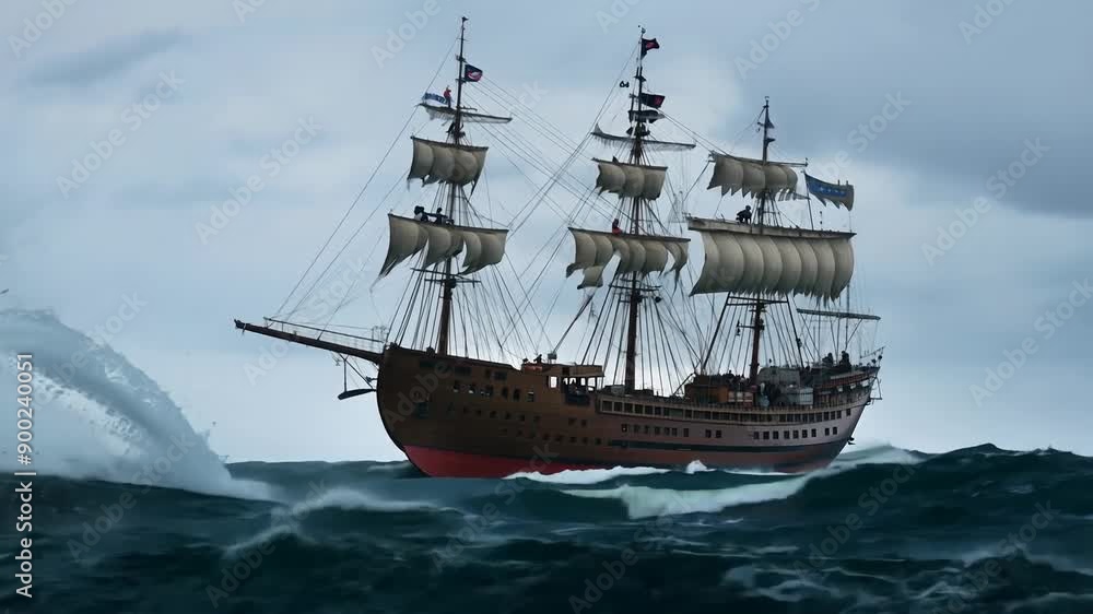 Majestic sailing ship braving the stormy sea Majestic sailing ship braving the stormy sea