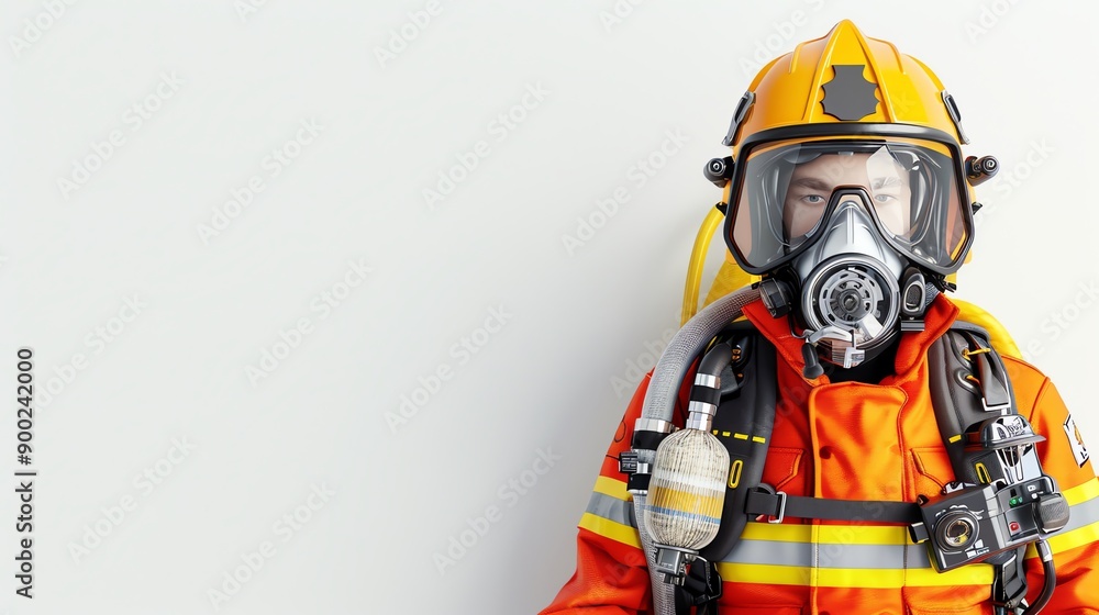Portrait of a firefighter in protective gear, ready for action. Safety equipment and uniform highlight dedication to emergency response. Portrait of a firefighter in protective gear, ready for action. Safety equipment and uniform highlight dedication to emergency response.