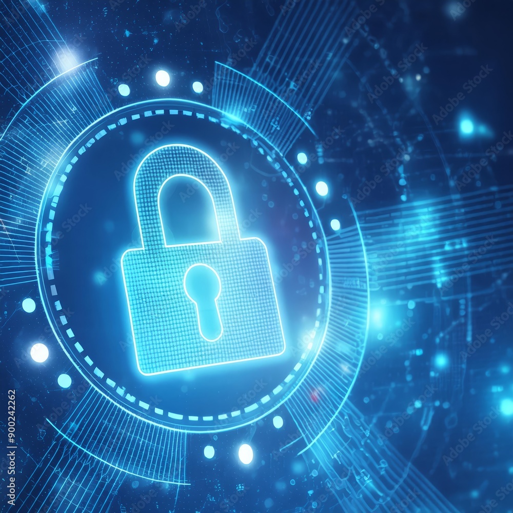 Locked Screen - Padlock Icon on Blue Technical Screen - High Security of Device - Protection of Personal Data - Encryption of Password - Crypto Currency - Defense against Hackers and Hacking Locked Screen - Padlock Icon on Blue Technical Screen - High Security of Device - Protection of Personal Data - Encryption of Password - Crypto Currency - Defense against Hackers and Hacking