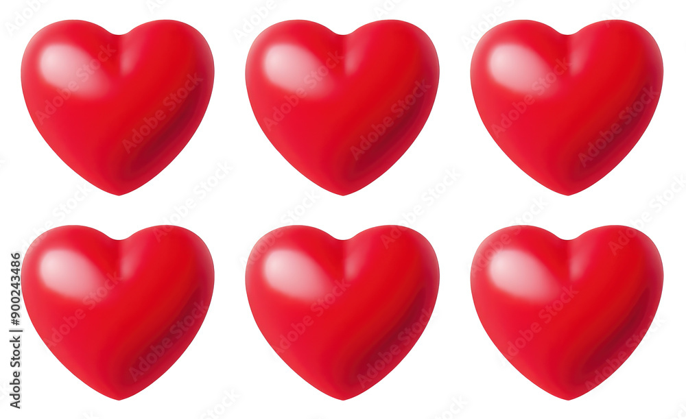 Collection of Six Red Heart Objects Isolated on a White or Transparent Background for Romantic Themes and Design Elements Collection of Six Red Heart Objects Isolated on a White or Transparent Background for Romantic Themes and Design Elements