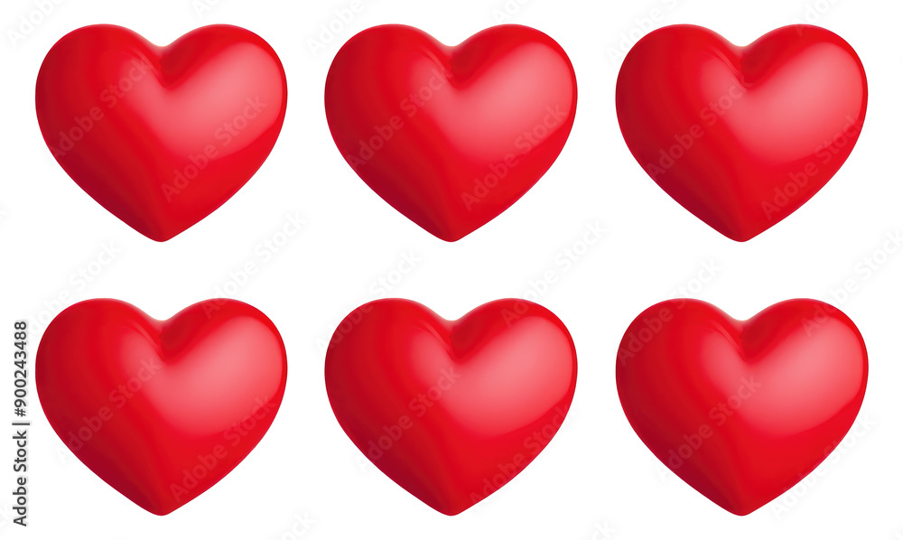 Collection of Six Red Heart Objects Isolated on a White or Transparent Background for Romantic Themes and Design Elements Collection of Six Red Heart Objects Isolated on a White or Transparent Background for Romantic Themes and Design Elements