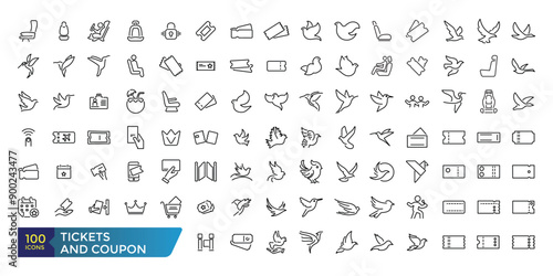 Tickets Related Line Icon Set. Related to Combo offer, Mobile Ticket and more. Collection and pack of linear web and ui icons. Editable stroke. Vector illustration.