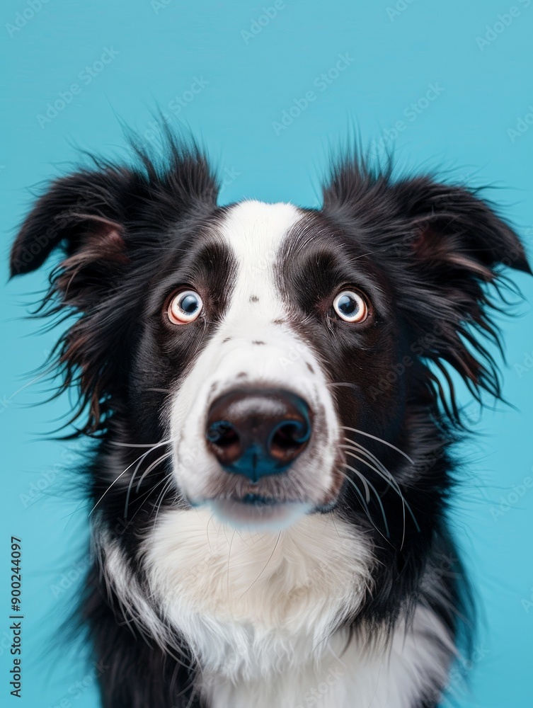 A black and white dog with a surprised expression on its face A black and white dog with a surprised expression on its face