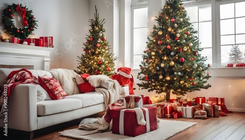 Festive Christmas Living Room with Decorated Tree and Cozy Atmosphere © holdstillandclick