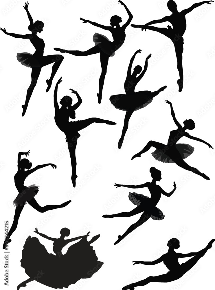 ten isolated black ballet dancer silhouettes ten isolated black ballet dancer silhouettes