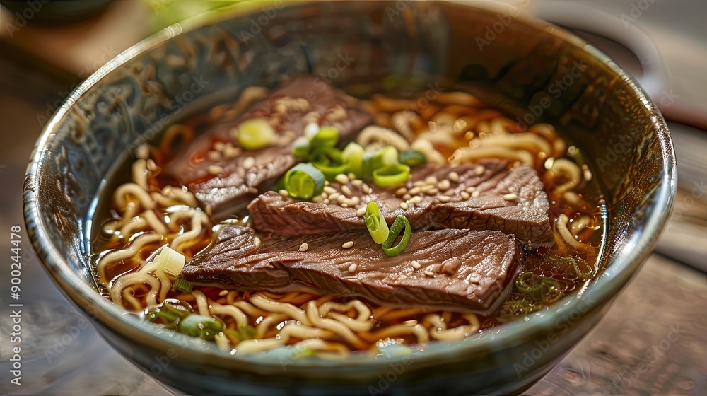 Noodles, beef, broth, bowl. Generative AI Noodles, beef, broth, bowl. Generative AI