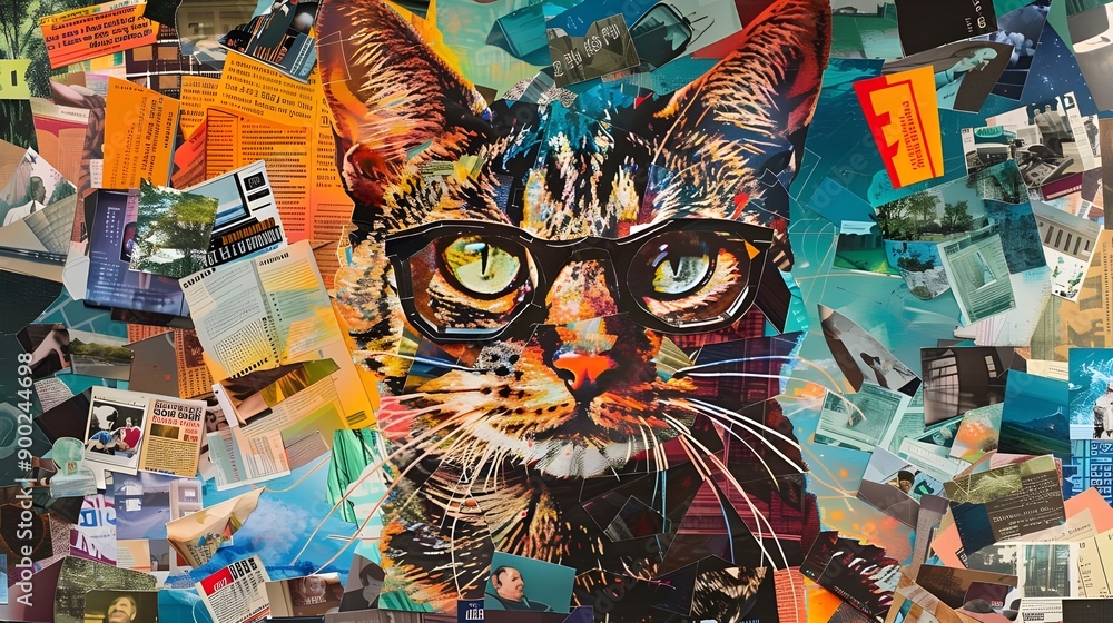 Obraz premium A Collage of a Cat Wearing Glasses