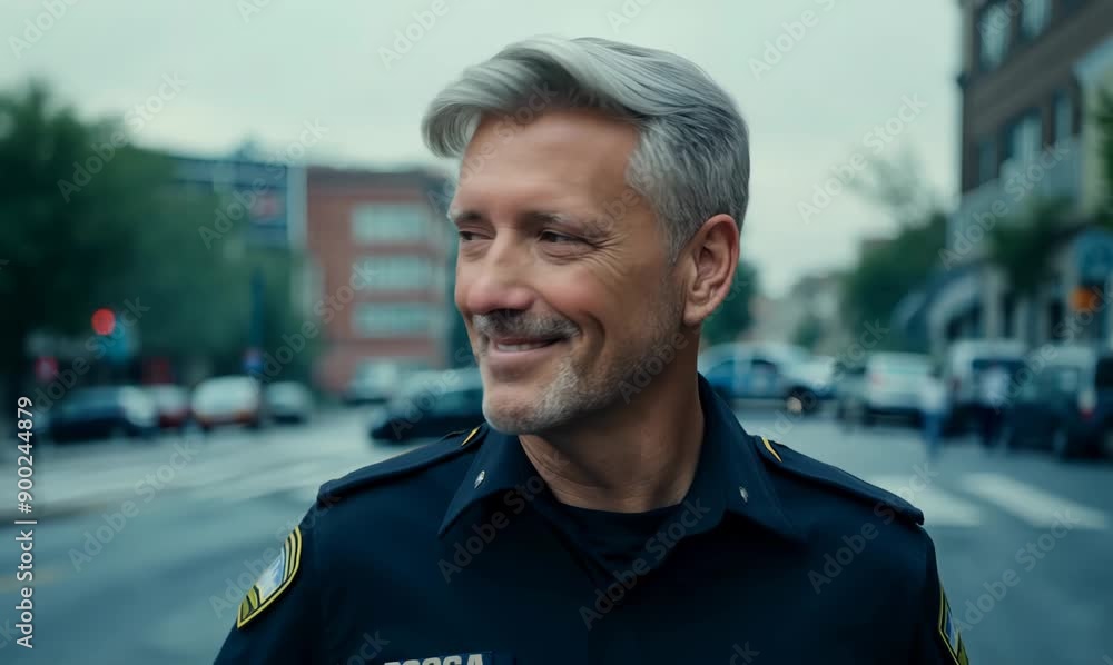 Portrait of a security guard smiling at the camera on the street Portrait of a security guard smiling at the camera on the street