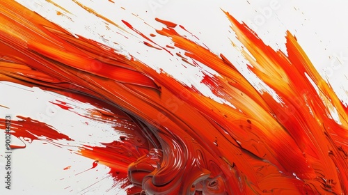 Orange paint stroke, white background. Generative AI