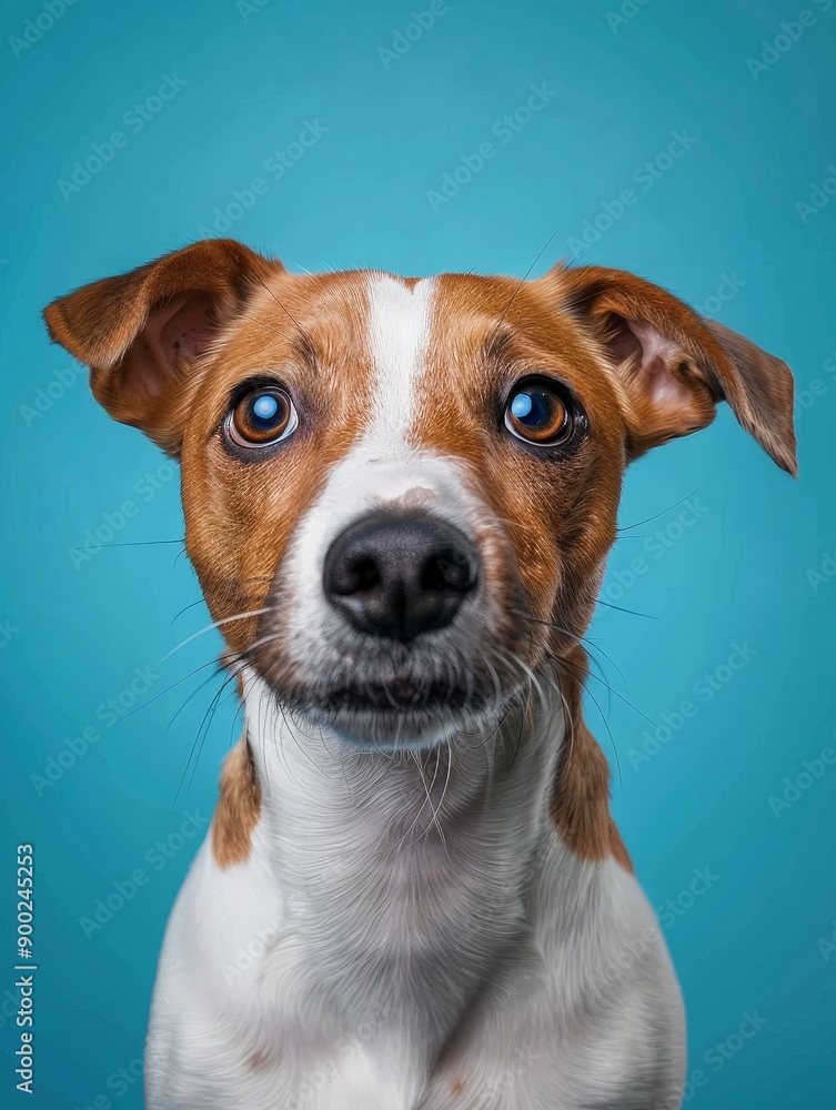 A dog with brown and white fur is staring at the camera A dog with brown and white fur is staring at the camera