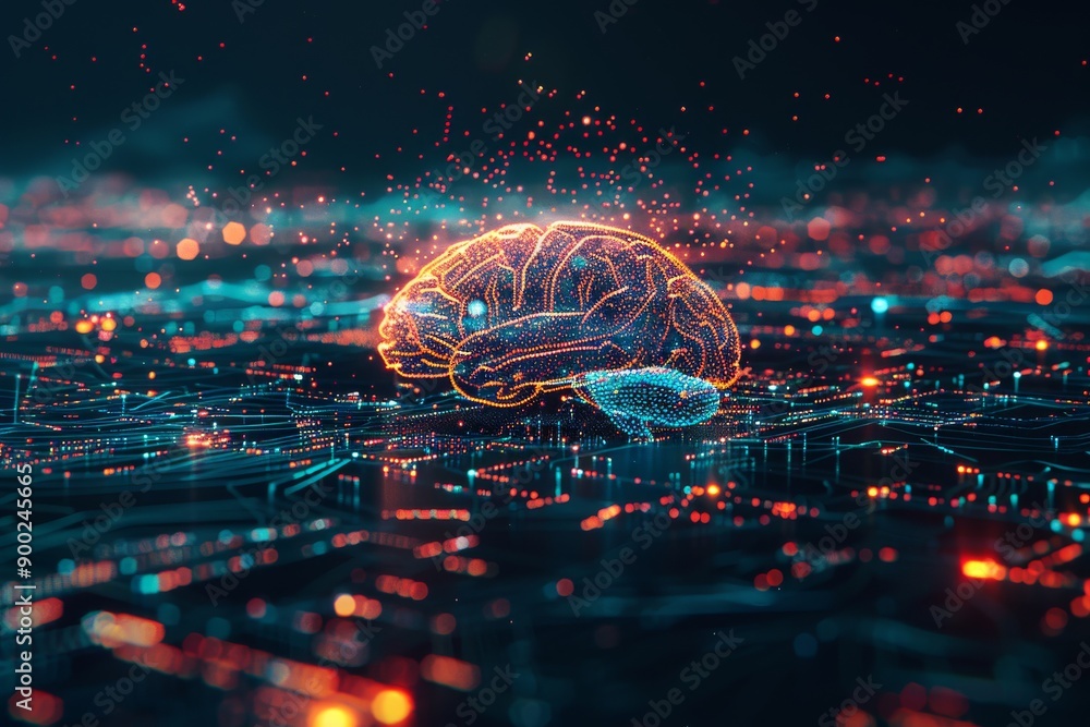 Digital brain with a futuristic cityscape symbolizing the fusion of technology and urban life in a conceptual illustration Digital brain with a futuristic cityscape symbolizing the fusion of technology and urban life in a conceptual illustration